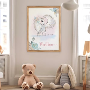 Póster personalizado loba, decoracion dormitorio niña, lámina nombre, arte pared kinder, Cuadro niña Glitter.