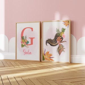 Cuadro personalizado kinder niña hawaiana, póster niña, Habitat niña, arteguarderia, lámina nombre niña.
