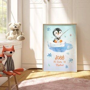Pinguin Baby Geburtsposter: Personalisiertes Kinderzimmerbild