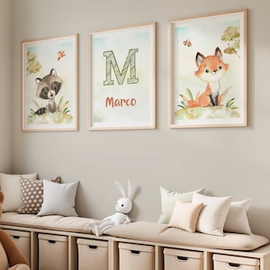 Conjunto druckt Tiere personalisiert, Post personalizado con nombre, arte pared dormitorio Kinder, natalicio bebé nino.