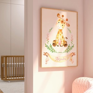 Giraffen Baby Girl Poster: Personalisierte Kinderzimmer Dekoration