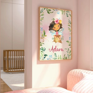 Lámina de hada con nombre de la niña, póster para dormitorio de niña, estampado de cuento de hadas, lindo cartel personalizado de hada.