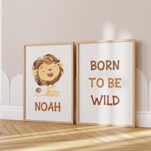 Lina mina cachorro león dormitorio kindil, Cuadro personalizado mit namen, arte paredguarderia, plakat für bebé, geboren, um wild zu sein.