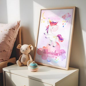 Lina mina unicornio niña habitacion, so personalisierbar, dass er gerne nacimiento, arte pared Guarderia, Poster Fantasie, unicornio, natalicio ist