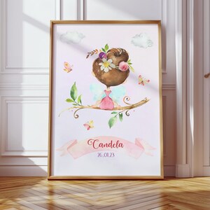 Estampado de guarda de hada rosa, presente de nascimento, impressão personalizada para dormitório de meninas pequenas, tema cuento de hadas.