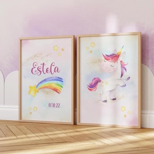Einhorn Prints Set: Individuelle Kinderzimmer Wandkunst