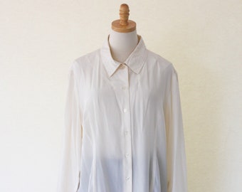 Vintage Long Sleeve Silk Blouse | Beautiful Cream Beaded Removable Collar | Button Up Shirt | L-XL 20