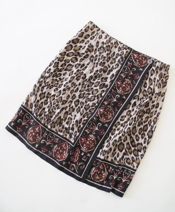 Vintage 90s Leopard Mini Wrap Skirt Y2k Skirt Floral Skirt Etsy