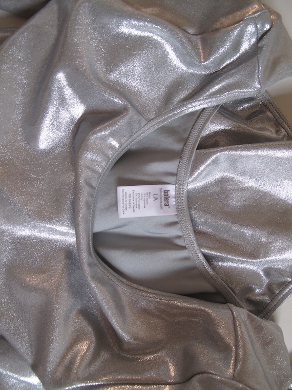 Metallic Silver Long Sleeve Shimmery Leotard | Da… - image 2