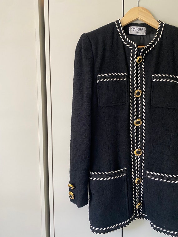 Chanel Boutique Vintage Black Tweed Jacket Blazer - image 3