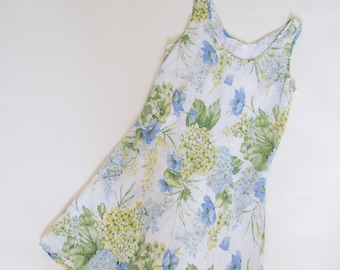 Vintage 90s Express Yellow White Floral Up Dress | Tank Mini Dress | M