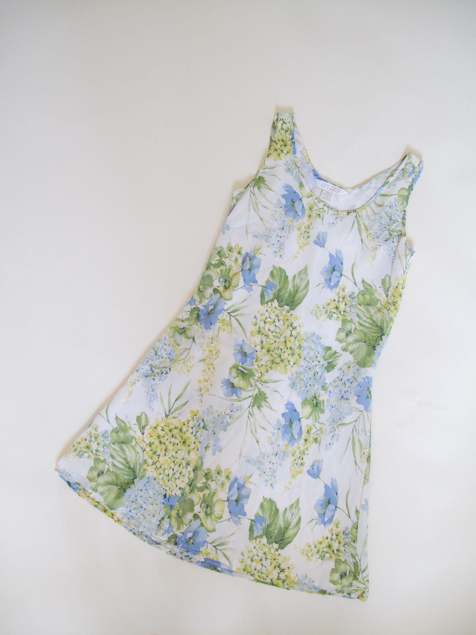 Vintage 90s Express Yellow White Floral up Dress | Tank Mini Dress | M -  Etsy