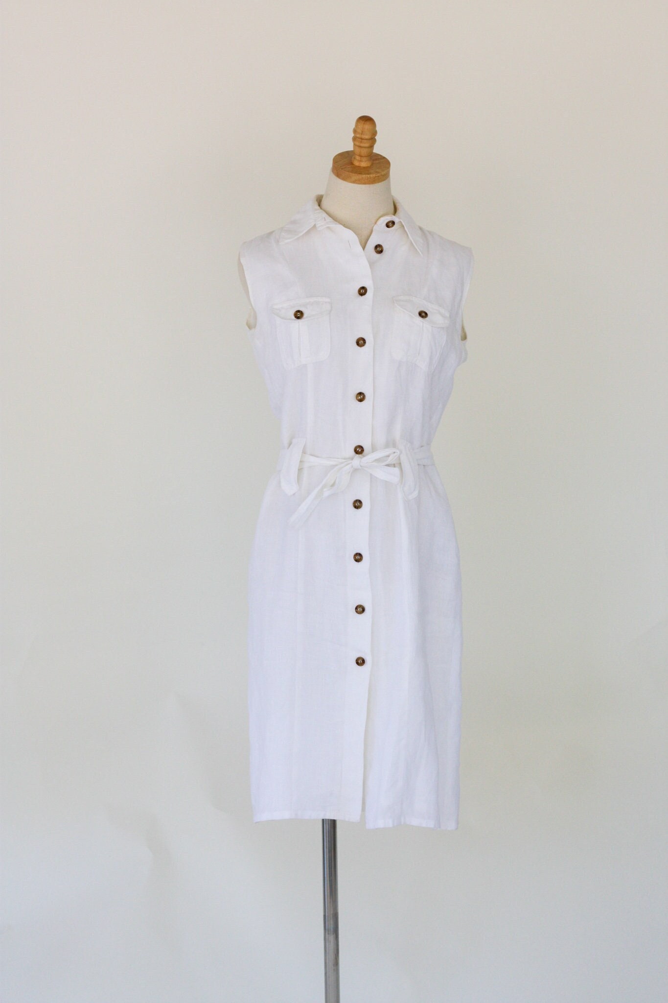 Vintage 90s Linen Casual Corner Safari Button up Dress White - Etsy