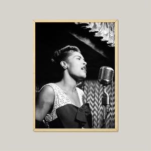 Vintage Billie Holiday Poster-Retro Jazz Musicians Wall Art Photography - Music Art for Home Decor-Black and White Jazz Singer Portrait Art