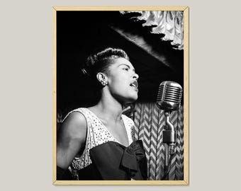 Vintage Billie Holiday Poster-Retro Jazz Musicians Wall Art Photography - Music Art for Home Decor-Black and White Jazz Singer Portrait Art