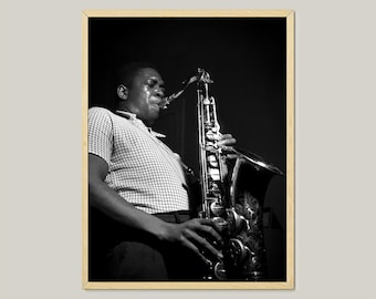 Vintage John Coltrane Jazzaffisch: Svartvitt konsttryck (digital nedladdning)