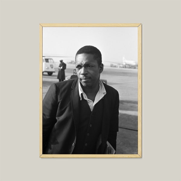 John Coltrane Poster-Vintage Coltrane At Schipol Photo-Jazz Art Print-Coltrane Black and White Printable Photo Poster-Vintage Jazz Poster