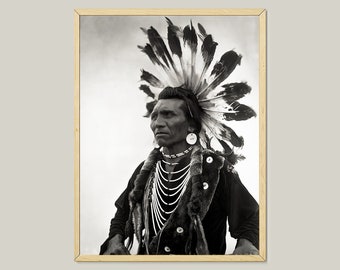 American Indian Chief Eagle-Native American Art-Black And White Print--Antique Photo Frames-Wild West Photo-Memorabilia Gift-Rare Poster Art