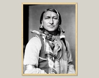 Joe Blackfox Sioux Chief Photo-Arte nativo americano-Impresión en blanco y negro -Marcos de fotos antiguos-Pueblos indígenas -Arte de cartel raro imprimible