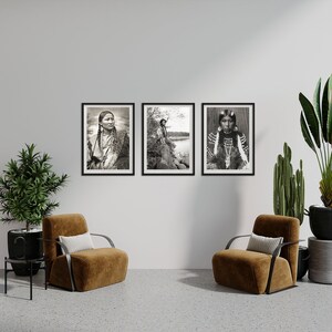 Conjunto de 3 mujeres nativas americanas arte-arte fotográfico en blanco y negro-regalo feminista-foto antigua-arte de pared-regalo nativo americano-muro nativo americano imagen 3