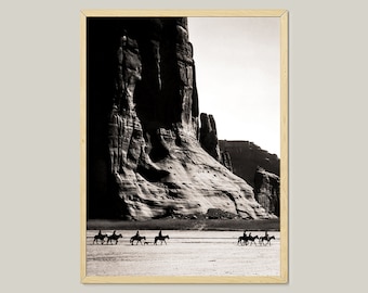 Navajo Riders in Canyon de Chelly by Edward S Curtis-Western Wall Decor-Digital Download-Vintage Wall Art-Printable-Sepia-Wild West Photo