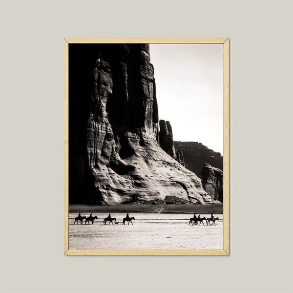 Navajo Riders in Canyon de Chelly by Edward S Curtis-Western Wall Decor-Digital Download-Vintage Wall Art-Printable-Sepia-Wild West Photo