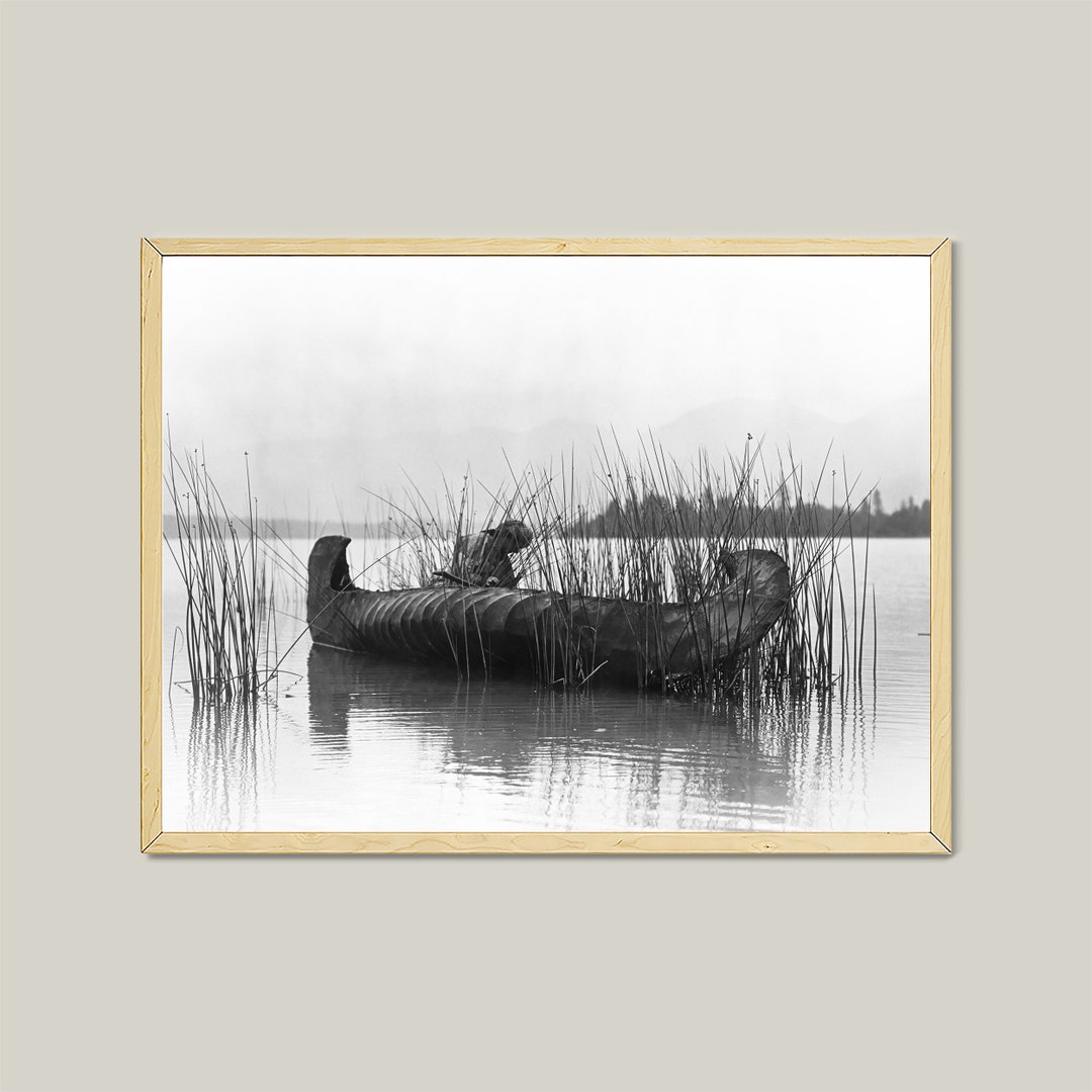 The Rush Gatherer Kutenai Edward Curtis Print Vintage Lake Canoeing