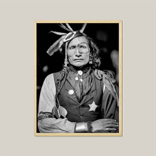 Vintage American Indian  Iron Man Sioux Chief Poster-Native American Indigenous People Black And White Photo Art-Rare Poster Art-Printable