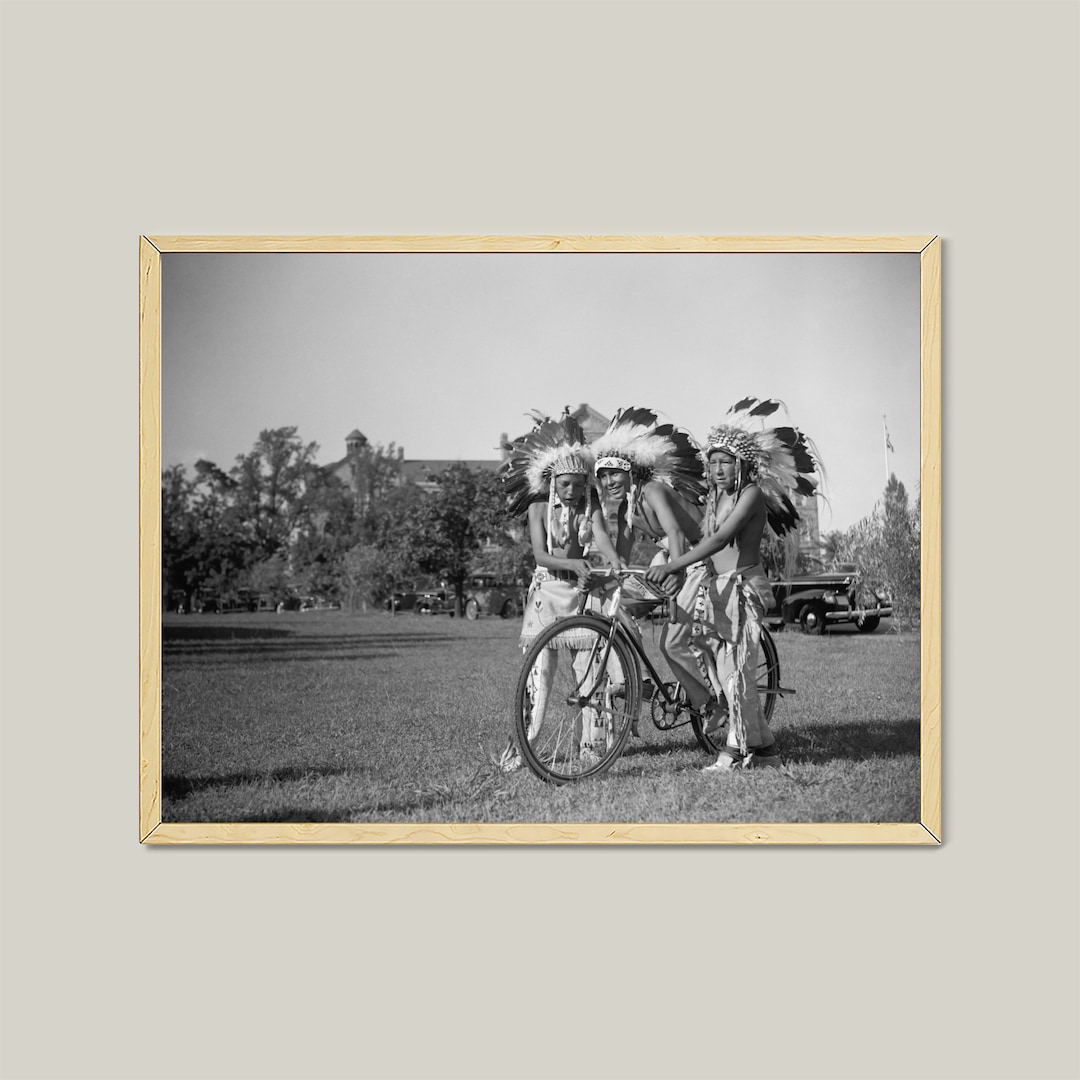 Native American Sioux Kids Learning to Ride Bike Poster-indigenous ...