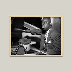 Vintage Warren Dodds poster print-zwart-wit jazz drummer concert foto-jazz prints-muur kunst fotografie-afdrukbare poster uit één stuk