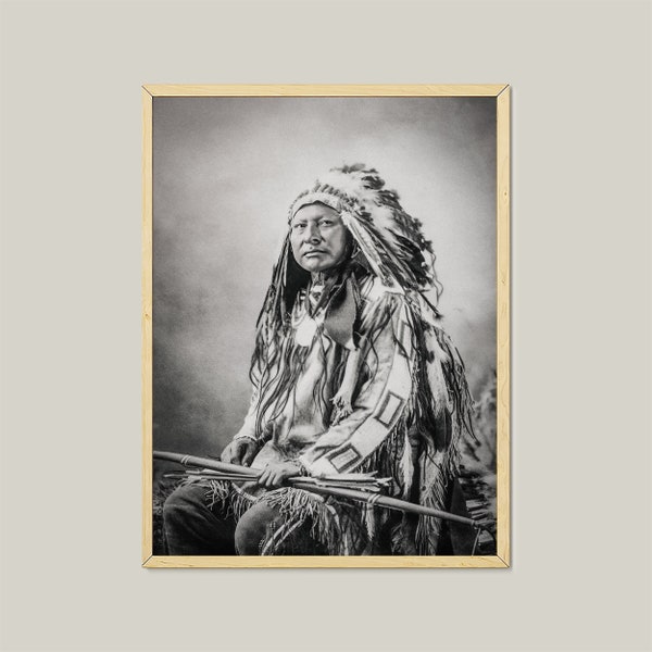Native American Poster-Captivating Indian Chief Spotted Elk Portrait-Vintage Wall Art-Historical Costumes-Digital Download-One Piece Poster