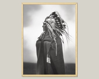 Portret wodza wojownika Indian Ameryki Północnej – zdjęcie Edwarda Curtisa (pobranie cyfrowe)