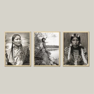 Conjunto de 3 mujeres nativas americanas arte-arte fotográfico en blanco y negro-regalo feminista-foto antigua-arte de pared-regalo nativo americano-muro nativo americano imagen 1