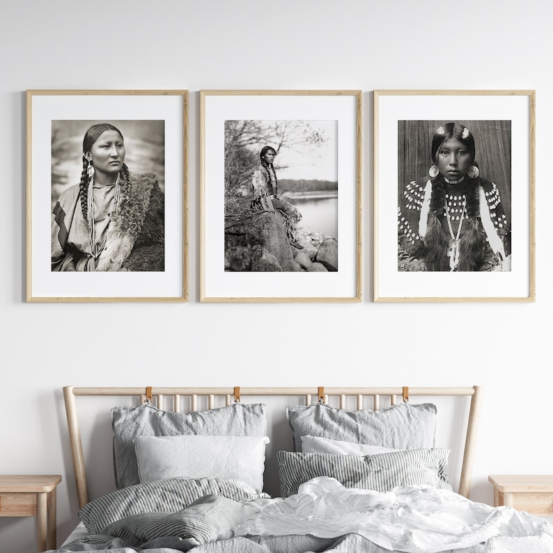 Conjunto de 3 mujeres nativas americanas arte-arte fotográfico en blanco y negro-regalo feminista-foto antigua-arte de pared-regalo nativo americano-muro nativo americano imagen 5