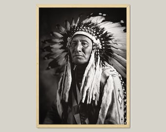 American Indian Chief Owl Blackfoot-Native American Art-Black And White Print--Antique Photo Frames-Wild West Photo-Memorabilia Gift