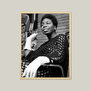 Póster de música jazz de Nina Simone, impresión de arte mural, póster digital de músico vintage, amante del jazz, fotografía de arte mural en blanco y negro, imprimible