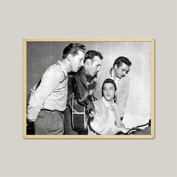 Elvis Presley-Carl Perkins-Jerry LeeLewis-Johnny Cash Schwarz Weiß Poster Print-Rock Geschichte Wand Kunst-Vintage Musik Poster Printable