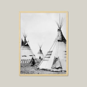 Vintage American Indian Tribal Lodge Photo: Restored Black and White Wall Art (Digital Download)