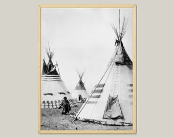 Vintage American Indian Tribal Lodge Photo: Restored Black and White Wall Art (Digital Download)
