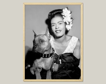 Vintage Billie Holiday & Dog Portrait: Retro Jazz Art Print (Digital Download)