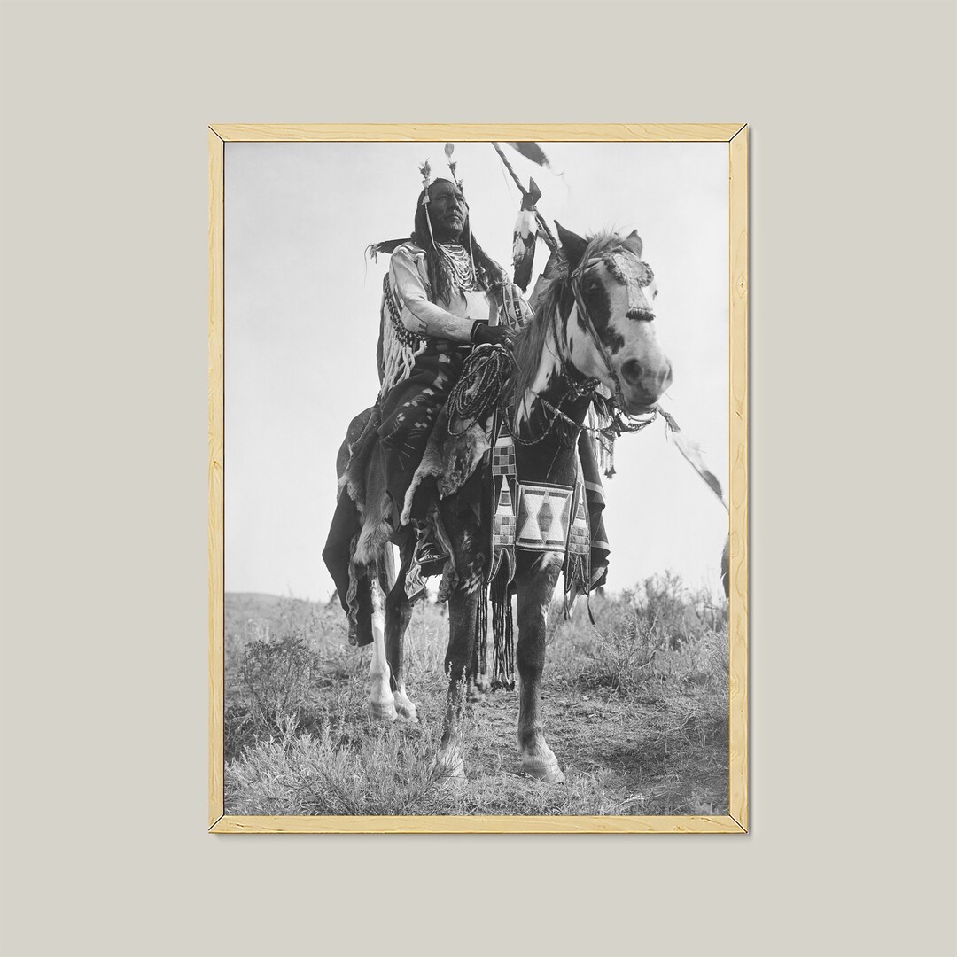 Vintage Native American Warrior on Horseback Photo Print (digital ...