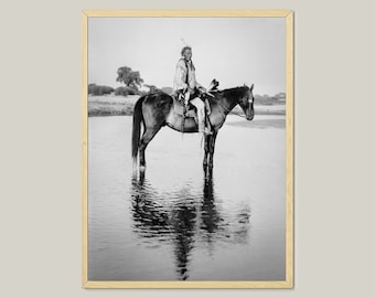 Sioux Rider Photo Poster-Native American Art-Black And White Print -Antique Photo Frames-Indigenous People -Rare Poster Art-Digital Download