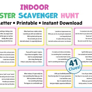 Easter Indoor Scavenger Hunt for Teens and Kids, Indoor Easter Scavenger Hunt with clues for kids and teens