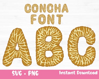Fonte Concha SVG, Letras Concha svg png, Pacote de clipart do alfabeto de pão doce mexicano para Cricut e festas de aniversário