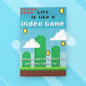 Tarjeta de cumpleaños de videojuego imprimible, regalo de tarjeta 5x7 4.25x5.5 para hijo, regalo para adolescente, regalo para adolescente, tarjeta de regalo de píxeles