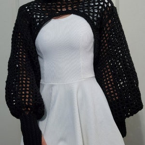 black crochet sleeves, black crochet bolero, black crochet shrug