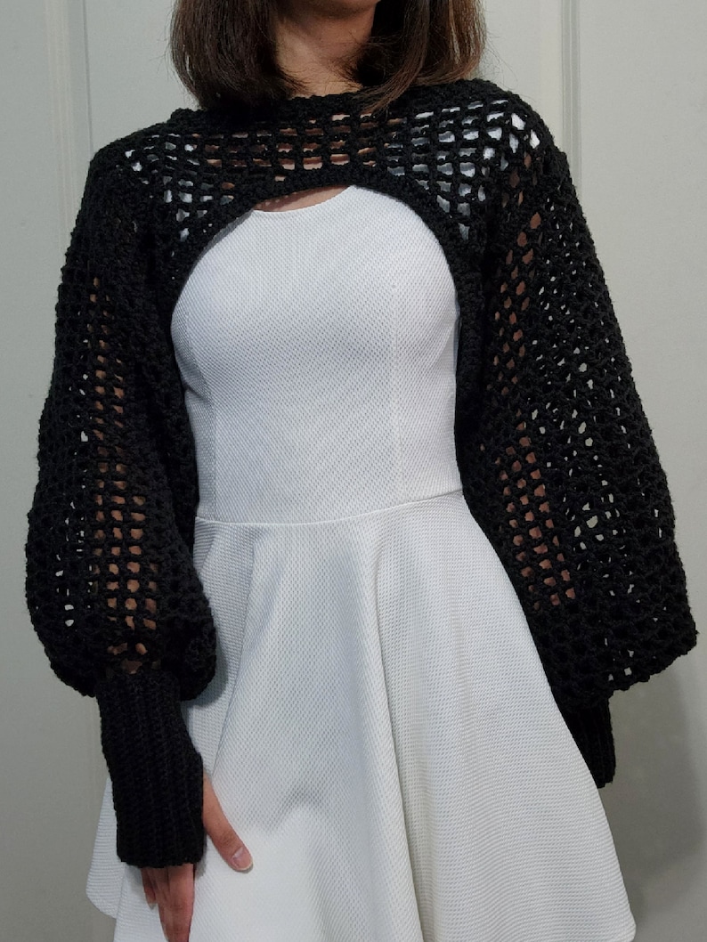 black crochet sleeves, black crochet bolero, black crochet shrug