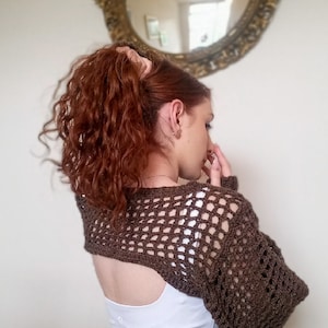 brown crochet sleeves, brown crochet bolero, brown crochet shrug