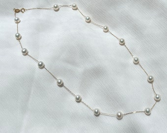 Collar de perlas naturales de oro 43 cm (perlas de agua dulce) Collar de perlas