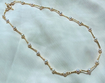 Collana in oro di perle naturali 46 cm (perle d'acqua dolce) Collana di perle